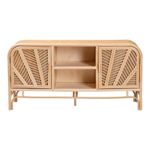 Baxton Studio bali Carabella Bohemian Rattan Storage Cabinet - Handcrafted 2-Door Organizer with Open Shelves WS082-Natural Rattan-Cabinet