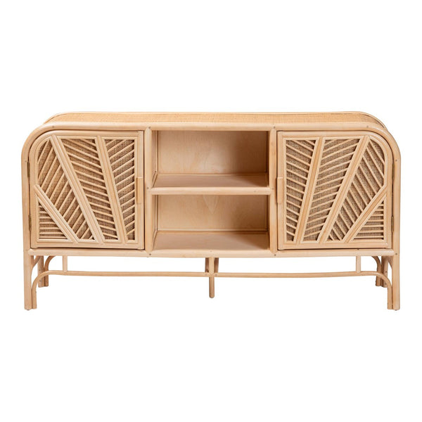 Baxton Studio bali Carabella Bohemian Rattan Storage Cabinet - Handcrafted 2-Door Organizer with Open Shelves WS082-Natural Rattan-Cabinet