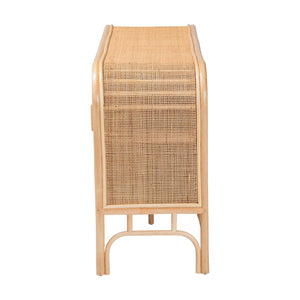 Baxton Studio bali Carabella Bohemian Rattan Storage Cabinet - Handcrafted 2-Door Organizer with Open Shelves WS082-Natural Rattan-Cabinet