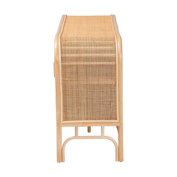 Baxton Studio bali Carabella Bohemian Rattan Storage Cabinet - Handcrafted 2-Door Organizer with Open Shelves WS082-Natural Rattan-Cabinet