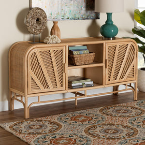 Baxton Studio bali Carabella Bohemian Rattan Storage Cabinet - Handcrafted 2-Door Organizer with Open Shelves WS082-Natural Rattan-Cabinet