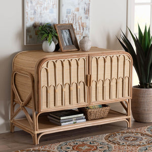Baxton Studio bali Gitano Bohemian Rattan 2-Door Storage Cabinet - Handcrafted, Stylish, and Versatile Organizer WS085-B-Natural Rattan-Cabinet