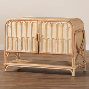 Baxton Studio bali Gitano Bohemian Rattan 2-Door Storage Cabinet - Handcrafted, Stylish, and Versatile Organizer WS085-B-Natural Rattan-Cabinet