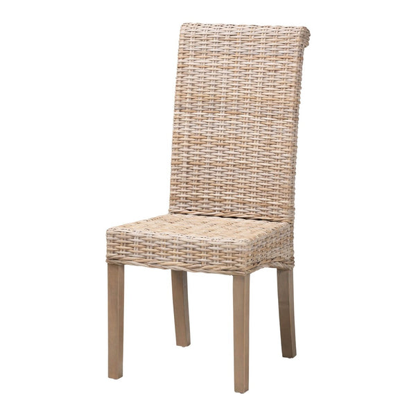 Baxton Studio bali Santiago Bohemian Grey Natural Kubu Rattan Dining Chair - Handcrafted Mango Wood Elegance MD-29540-Grey Natural-DC
