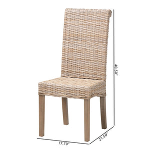 Baxton Studio bali Santiago Bohemian Grey Natural Kubu Rattan Dining Chair - Handcrafted Mango Wood Elegance MD-29540-Grey Natural-DC