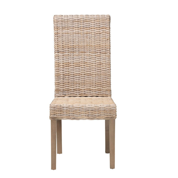 Baxton Studio bali Santiago Bohemian Grey Natural Kubu Rattan Dining Chair - Handcrafted Mango Wood Elegance MD-29540-Grey Natural-DC