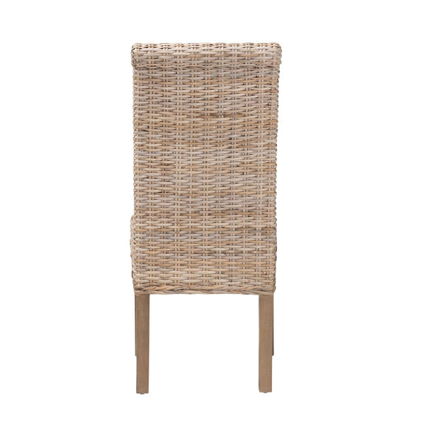 Baxton Studio bali Santiago Bohemian Grey Natural Kubu Rattan Dining Chair - Handcrafted Mango Wood Elegance MD-29540-Grey Natural-DC