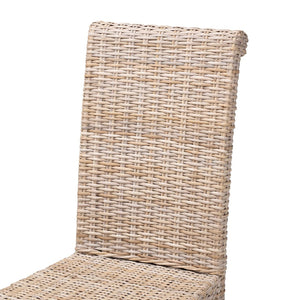 Baxton Studio bali Santiago Bohemian Grey Natural Kubu Rattan Dining Chair - Handcrafted Mango Wood Elegance MD-29540-Grey Natural-DC