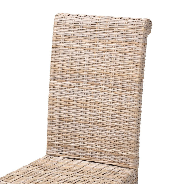 Baxton Studio bali Santiago Bohemian Grey Natural Kubu Rattan Dining Chair - Handcrafted Mango Wood Elegance MD-29540-Grey Natural-DC