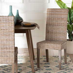 Baxton Studio bali Santiago Bohemian Grey Natural Kubu Rattan Dining Chair - Handcrafted Mango Wood Elegance MD-29540-Grey Natural-DC