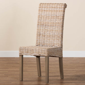 Baxton Studio bali Santiago Bohemian Grey Natural Kubu Rattan Dining Chair - Handcrafted Mango Wood Elegance MD-29540-Grey Natural-DC