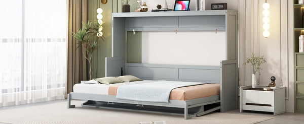 English Elm Queen Murphy Bed With Hydraulic Lift & Foldable Desk - Stylish Space-Saving Solution In Gray N820S10033E-GIGA