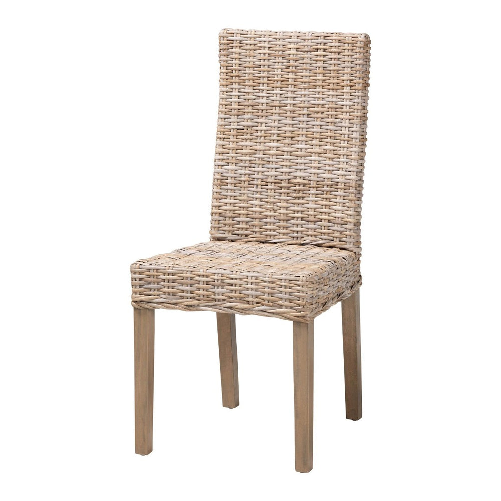 Baxton Studio bali Bali Nevina Bohemian Dining Chair - Handcrafted Kubu Rattan & Mango Wood for Rustic Elegance MD-29605/Desy Kubu-Grey Natural-DC