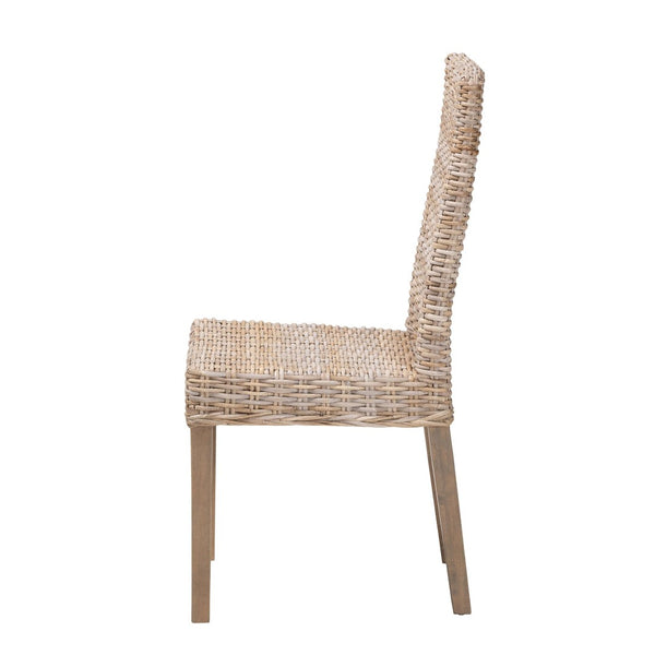 Baxton Studio bali Bali Nevina Bohemian Dining Chair - Handcrafted Kubu Rattan & Mango Wood for Rustic Elegance MD-29605/Desy Kubu-Grey Natural-DC