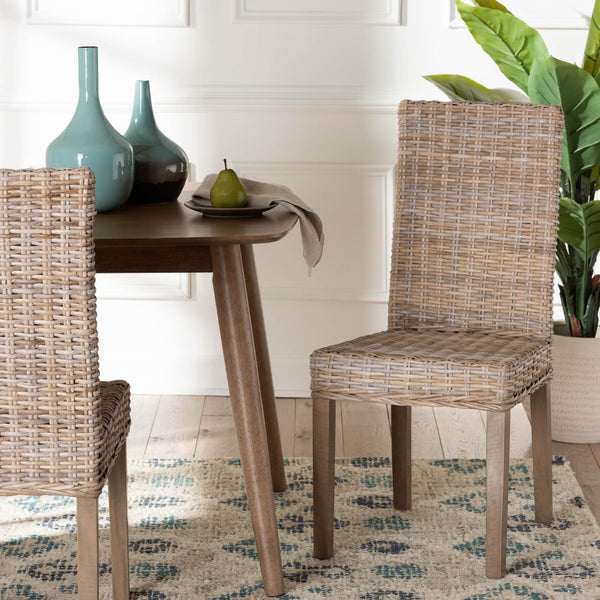 Baxton Studio bali Bali Nevina Bohemian Dining Chair - Handcrafted Kubu Rattan & Mango Wood for Rustic Elegance MD-29605/Desy Kubu-Grey Natural-DC