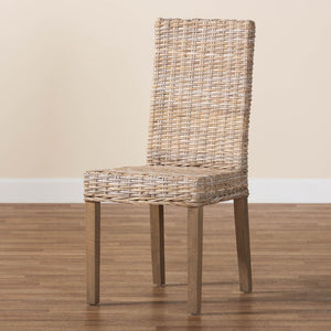 Baxton Studio bali Bali Nevina Bohemian Dining Chair - Handcrafted Kubu Rattan & Mango Wood for Rustic Elegance MD-29605/Desy Kubu-Grey Natural-DC