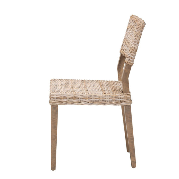 Baxton Studio bali Bali Barossa Bohemian Dining Chair - Handcrafted Grey Kubu Rattan & Mahogany Wood, Fully Assembled MD-36065/Lutop-Grey Natural-DC