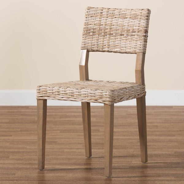 Baxton Studio bali Bali Barossa Bohemian Dining Chair - Handcrafted Grey Kubu Rattan & Mahogany Wood, Fully Assembled MD-36065/Lutop-Grey Natural-DC