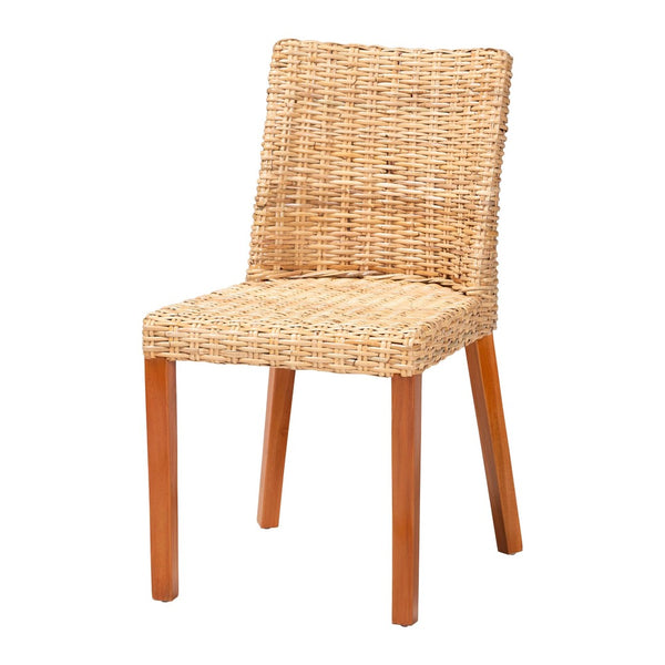 Baxton Studio bali Rowen Bohemian Dining Chair in Light Honey Kubu Rattan & Mahogany - Coastal Elegance Awaits! MD-38034/Nope-Natural-DC