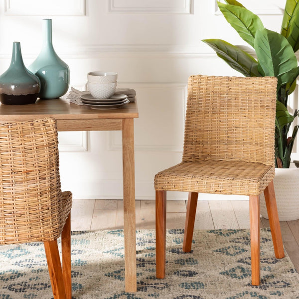 Baxton Studio bali Rowen Bohemian Dining Chair in Light Honey Kubu Rattan & Mahogany - Coastal Elegance Awaits! MD-38034/Nope-Natural-DC