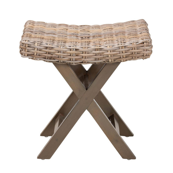 Baxton Studio bali Hayate Bohemian Grey Kubu Rattan Ottoman Footstool - Handcrafted Mahogany Accent Piece for Any Space MD-36092/Bunnik-Grey Natural-Stool