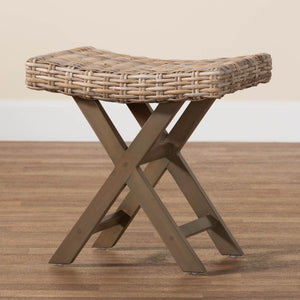 Baxton Studio bali Hayate Bohemian Grey Kubu Rattan Ottoman Footstool - Handcrafted Mahogany Accent Piece for Any Space MD-36092/Bunnik-Grey Natural-Stool