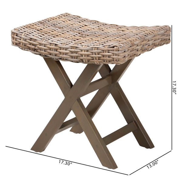 Baxton Studio bali Hayate Bohemian Grey Kubu Rattan Ottoman Footstool - Handcrafted Mahogany Accent Piece for Any Space MD-36092/Bunnik-Grey Natural-Stool