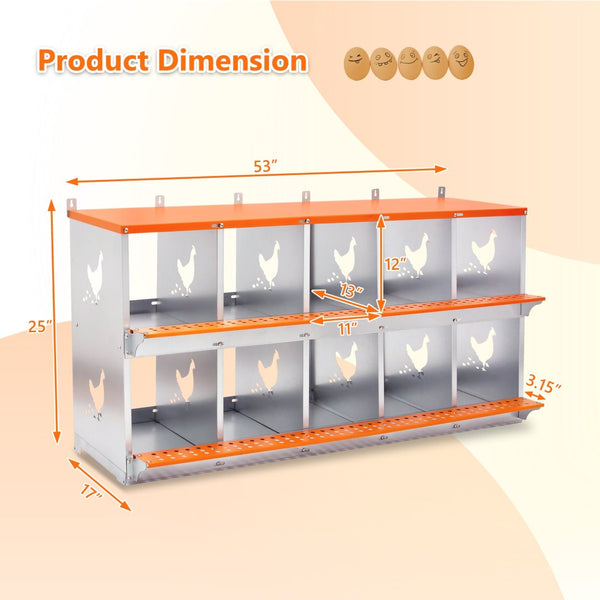 English Elm 10-bay Galvanized Steel Wall Mount Nest Box with Coconut Fiber Pads for Backyard Flocks W1422P355412