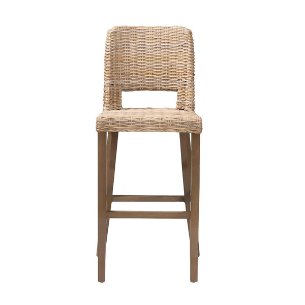 Baxton Studio bali Magy Modern Bohemian Bar Stool in Grey Kubu Rattan & Mahogany Wood - Ergonomic & Stylish Magy-Grey Natural-BS