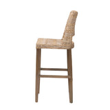 bali & pari Magy Modern Bohemian Grey Kubu Rattan and Mahogany Wood Bar Stool