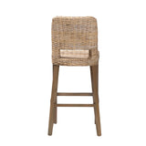 bali & pari Magy Modern Bohemian Grey Kubu Rattan and Mahogany Wood Bar Stool