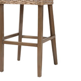 bali & pari Magy Modern Bohemian Grey Kubu Rattan and Mahogany Wood Bar Stool