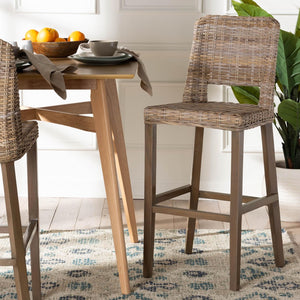 Baxton Studio bali Magy Modern Bohemian Bar Stool in Grey Kubu Rattan & Mahogany Wood - Ergonomic & Stylish Magy-Grey Natural-BS