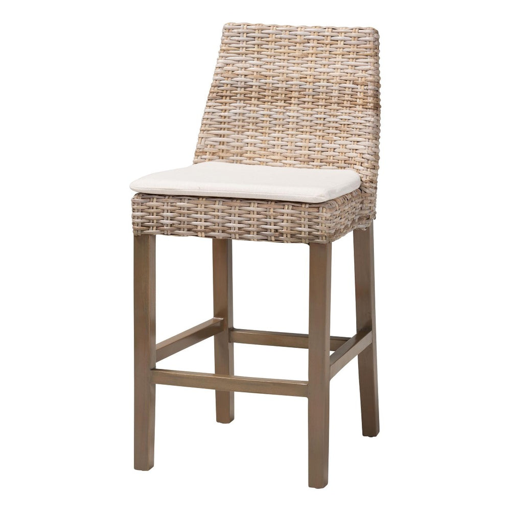 Baxton Studio bali Toby Modern Bohemian Counter Stool in Grey Kubu Rattan & Rustic Taupe Mahogany Wood Finish Toby-Grey Natural-CS