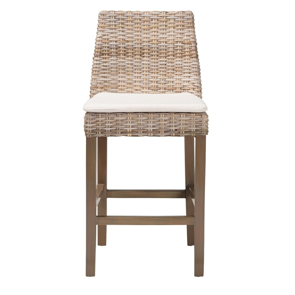 Baxton Studio bali Toby Modern Bohemian Counter Stool in Grey Kubu Rattan & Rustic Taupe Mahogany Wood Finish Toby-Grey Natural-CS
