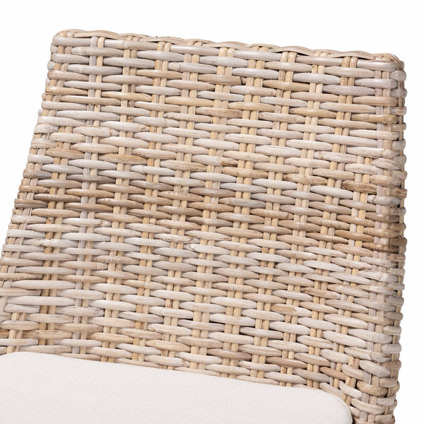 bali & pari Toby Modern Bohemian Grey Kubu Rattan and Rustic Taupe Finished Mahogany Wood Counter Stool