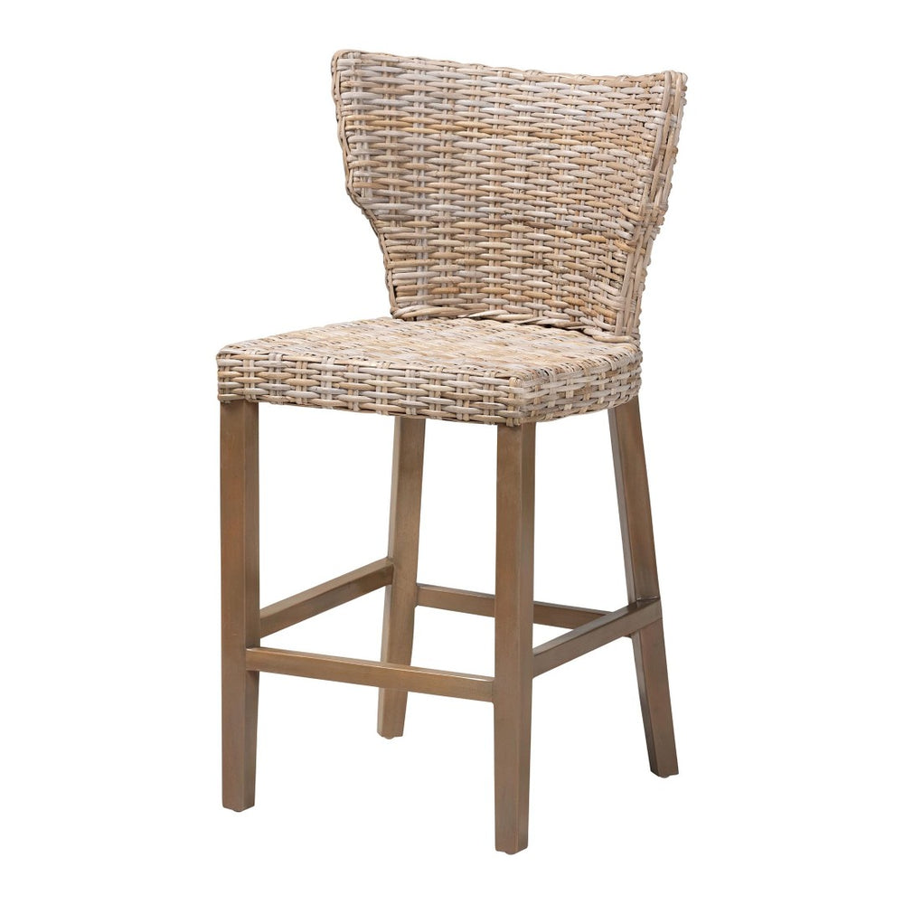 Baxton Studio bali Enver Modern Bohemian Grey Kubu Rattan Counter Stool - Stylish Ergonomic Design for Comfort Enver-Grey Natural-CS