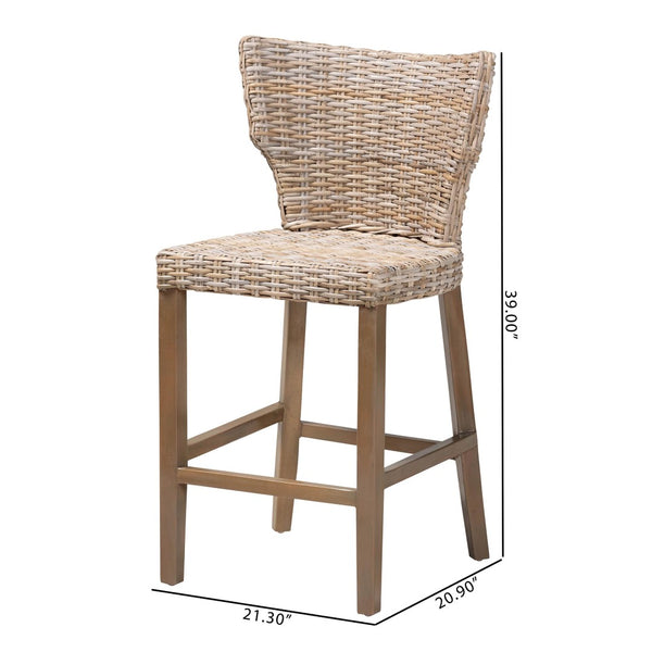 Baxton Studio bali Enver Modern Bohemian Grey Kubu Rattan Counter Stool - Stylish Ergonomic Design for Comfort Enver-Grey Natural-CS