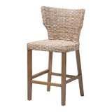 bali & pari Enver Modern Bohemian Grey Kubu Rattan and Mahogany Wood Counter Stool