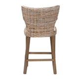 bali & pari Enver Modern Bohemian Grey Kubu Rattan and Mahogany Wood Counter Stool