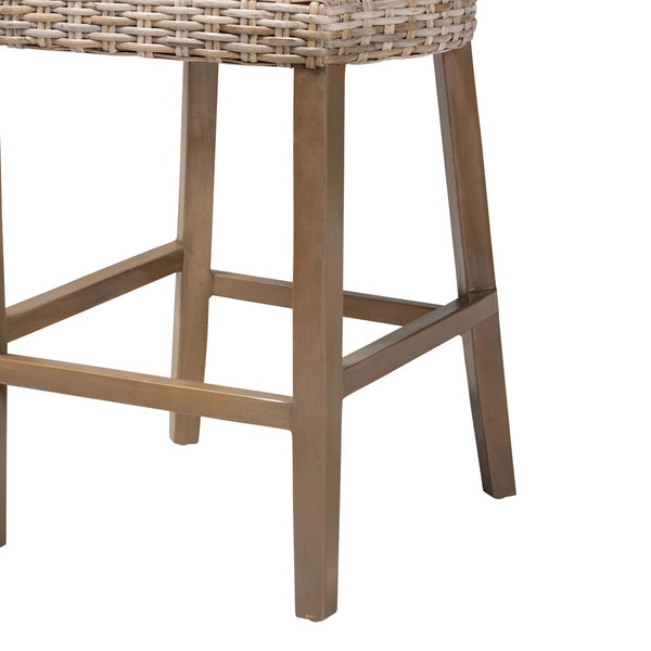 Baxton Studio bali Enver Modern Bohemian Grey Kubu Rattan Counter Stool - Stylish Ergonomic Design for Comfort Enver-Grey Natural-CS