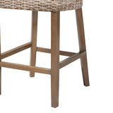 bali & pari Enver Modern Bohemian Grey Kubu Rattan and Mahogany Wood Counter Stool