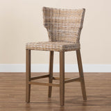 bali & pari Enver Modern Bohemian Grey Kubu Rattan and Mahogany Wood Counter Stool