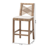 bali & pari Poltak Modern Bohemian Grey Natural Kubu Rattan and Mahogany Wood Counter Stool