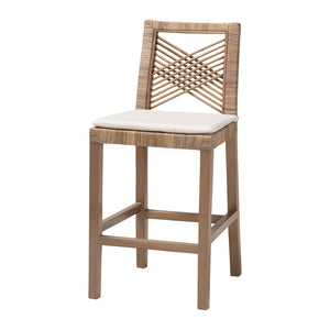 bali & pari Poltak Modern Bohemian Grey Natural Kubu Rattan and Mahogany Wood Counter Stool