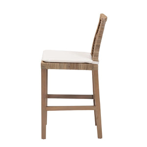 Baxton Studio bali Poltak Modern Bohemian Grey Kubu Rattan & Mahogany Wood Counter Stool for Stylish Comfort Poltak-Grey Natural-CS