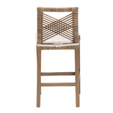 bali & pari Poltak Modern Bohemian Grey Natural Kubu Rattan and Mahogany Wood Counter Stool