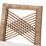 bali & pari Poltak Modern Bohemian Grey Natural Kubu Rattan and Mahogany Wood Counter Stool