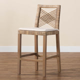 bali & pari Poltak Modern Bohemian Grey Natural Kubu Rattan and Mahogany Wood Counter Stool