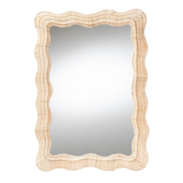 Baxton Studio bali Hasana Bohemian Scallop Rattan Wall Mirror - Handcrafted Artistry for Modern Coastal Decor WS089-Natural Rattan Frame-Mirror